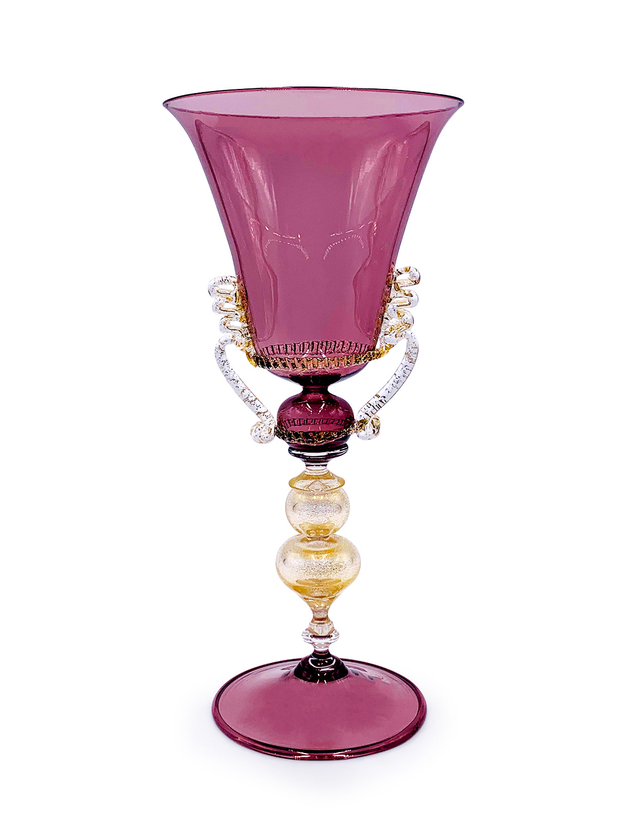 A Purple Murano Borgogna Goblet Adorned With Pearls Showcasing High-Quality Craftsmanship From TAKAYA SATO