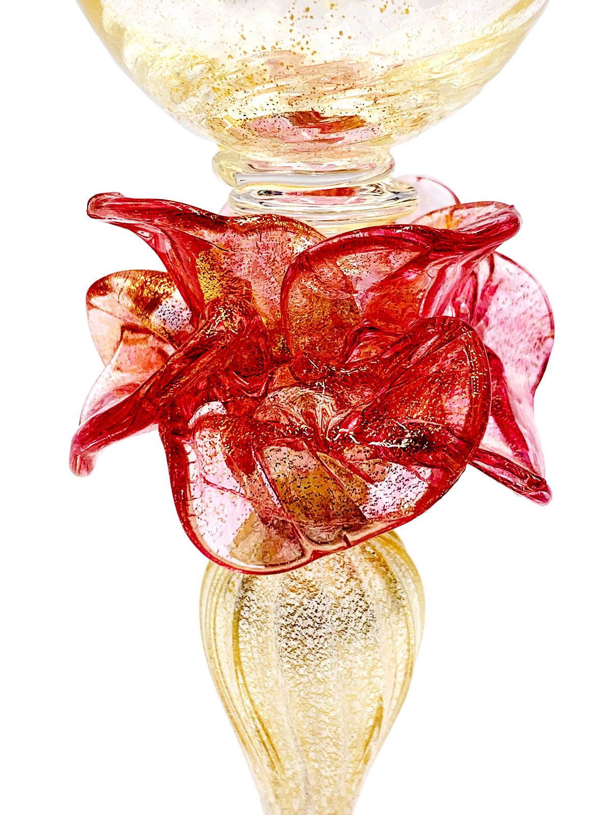 A Murano Fiore Rubino Handcrafted Glass Vase From TAKAYA SATO With A Red Flower On It