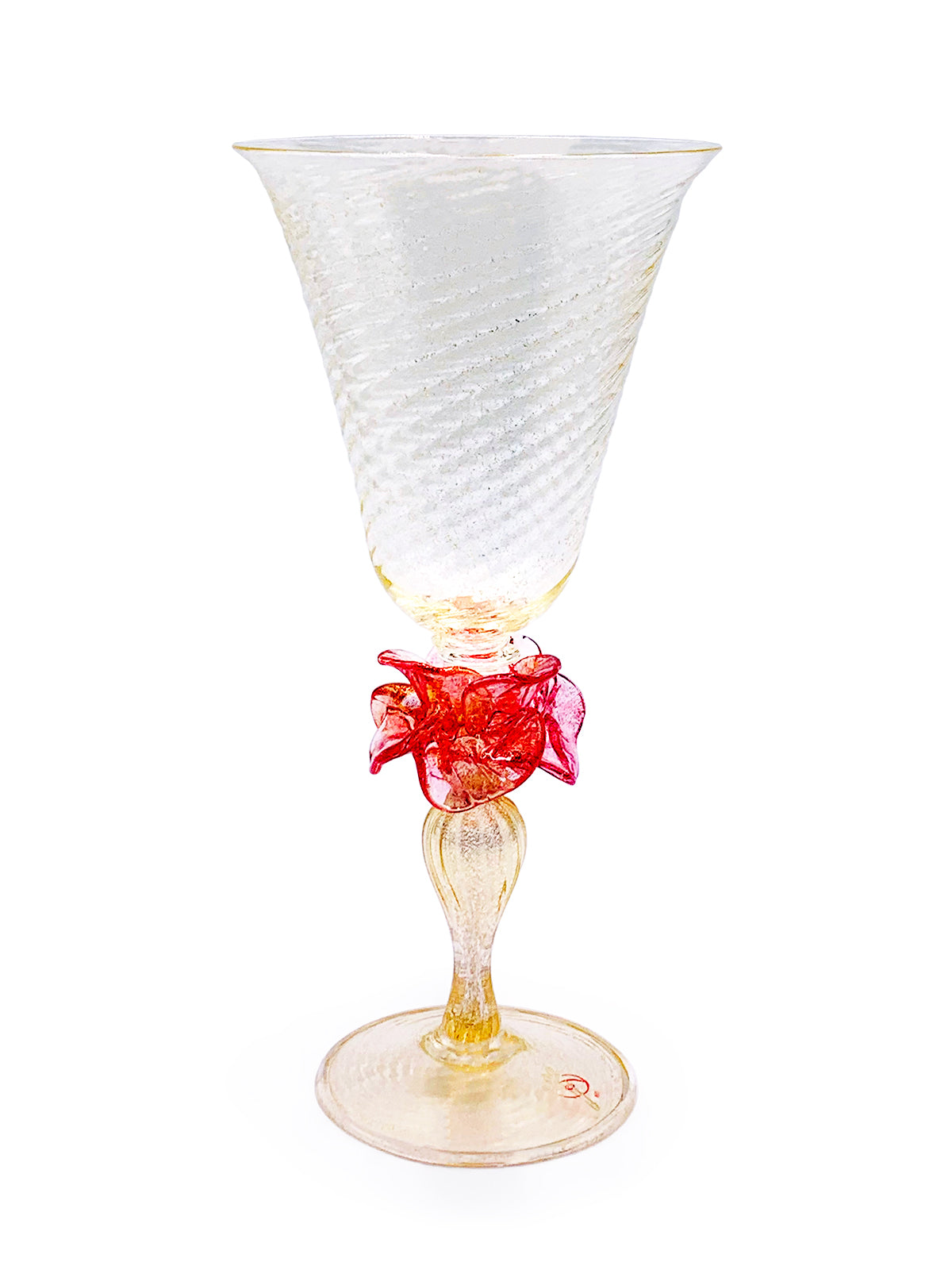 A Handcrafted Murano Fiore Rubino Glass With A Red Bow On It, Made By TAKAYA SATO In Venice