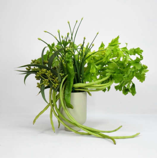 Fresh herbs in a WHITE,GREEN & HERBS vase from TAKAYASATO.COM.